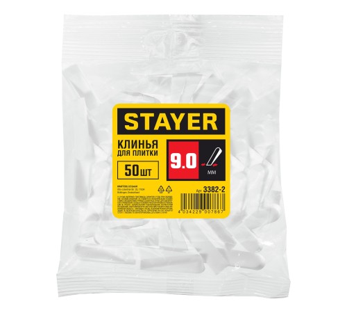 STAYER 9 мм, 50 шт., клинья для кафеля большие 3382-2 STAYER 9 мм, 50 шт., клинья для кафеля большие 3382-2