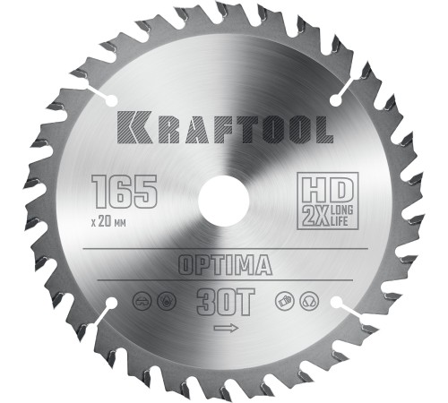 KRAFTOOL Optima, 165 х 20 мм, 30Т, пильный диск по дереву (36951-165-20) KRAFTOOL Optima, 165 х 20 мм, 30Т, пильный диск по дереву (36951-165-20)