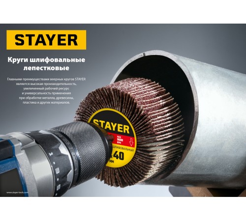 STAYER P180, 50х20 мм, круг шлифовальный лепестковый на шпильке 36607-180 STAYER P180, 50х20 мм, круг шлифовальный лепестковый на шпильке 36607-180