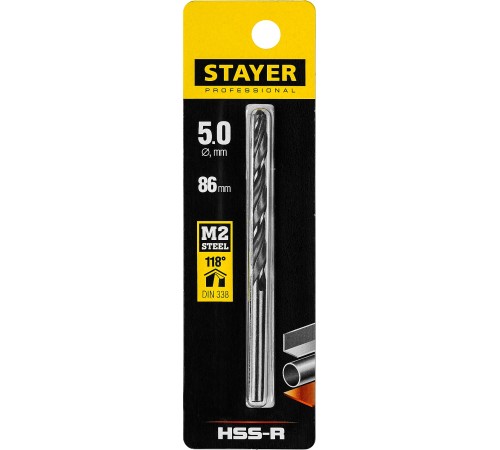 STAYER Ø 5 х 86 мм, сверло спиральное по металлу 29602-5 Professional STAYER Ø 5 х 86 мм, сверло спиральное по металлу 29602-5 Professional