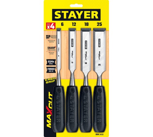 STAYER 6/12/18/25 мм, 4 шт., набор стамесок 1820-H4 STAYER 6/12/18/25 мм, 4 шт., набор стамесок 1820-H4