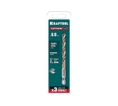 KRAFTOOL НЕХ-1/4″, d 6.0 х 98 мм, сверло по металлу для винтовёртов и шуруповертов IMPACT READY (29652-6) KRAFTOOL НЕХ-1/4″, d 6.0 х 98 мм, сверло по металлу для винтовёртов и шуруповертов IMPACT READY (29652-6)