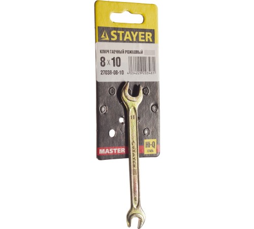 STAYER 8х10 мм, Hi-Q Сталь, оцинкованный, гаечный ключ рожковый 27038-08-10 Master STAYER 8х10 мм, Hi-Q Сталь, оцинкованный, гаечный ключ рожковый 27038-08-10 Master