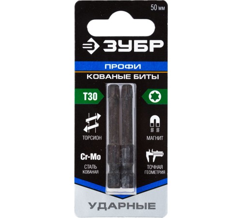 ЗУБР T30, 50 мм, 2 шт., кованые биты 26025-30-50-S2 Профессионал ЗУБР T30, 50 мм, 2 шт., кованые биты 26025-30-50-S2 Профессионал