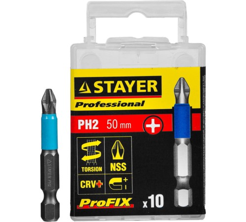 STAYER PH2, 50 мм, 10 шт., биты ProFix Phillips 26203-2-50-10_z01 STAYER PH2, 50 мм, 10 шт., биты ProFix Phillips 26203-2-50-10_z01
