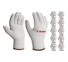 ЗУБР ОПТИМА, L-XL, х/б перчатки без покрытия, 10 класс, 10 пар (11446-XL10)