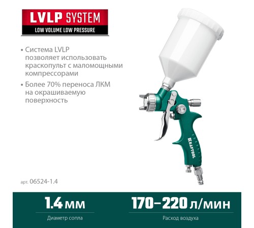 KRAFTOOL AirFlat, LVLP, 1.4 мм, пневматический краскопульт с верхним бачком (06524-1.4) KRAFTOOL AirFlat, LVLP, 1.4 мм, пневматический краскопульт с верхним бачком (06524-1.4)
