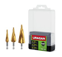 URAGAN 3 шт, 4-30мм, винтовая спираль, набор сверл ступенчатых(29658-4-30-H3)