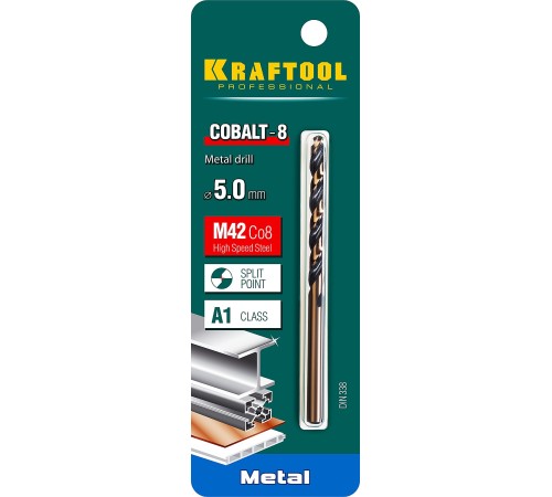 KRAFTOOL Ø 5 х 86 мм, HSS-Co (8%), класс A, сверло по металлу 29656-5 Pro