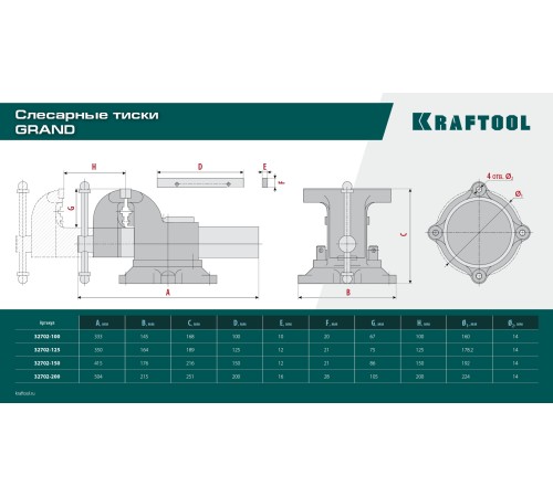 KRAFTOOL Grand, 125 мм, слесарные тиски (32702-125) KRAFTOOL Grand, 125 мм, слесарные тиски (32702-125)