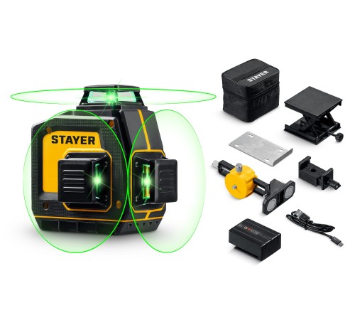 STAYER SL-3D #2, 50м, точн. +/-0,5 мм/м, зеленый лазерный нивелир, микролифт, держатель (34963-2) STAYER SL-3D #2, 50м, точн. +/-0,5 мм/м, зеленый лазерный нивелир, микролифт, держатель (34963-2)