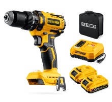 STEHER 20 В, 65 Н·м, 2 АКБ LMS (2 А·ч), бесщеточная ударная дрель-шуруповерт, сумка (CBS-65-22)