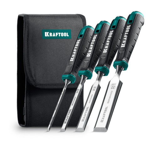 KRAFTOOL GRAND-4 набор стамесок-долот с двухкомпонентной рукояткой, 4 шт