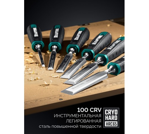 KRAFTOOL GRAND-4 набор стамесок-долот с двухкомпонентной рукояткой, 4 шт