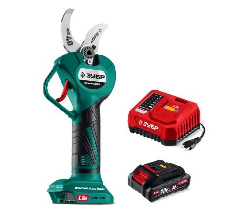 ЗУБР 20 В, 40 мм макс. рез, 1 АКБ LMS (2 Ач), секатор аккумуляторный (СКБ-2040-21)