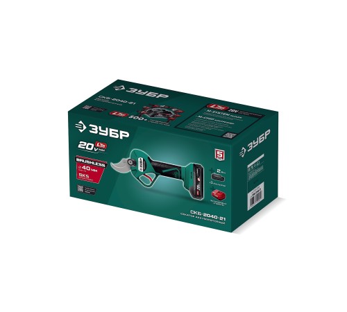 ЗУБР 20 В, 40 мм макс. рез, 1 АКБ LMS (2 Ач), секатор аккумуляторный (СКБ-2040-21)