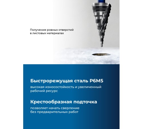 ЗУБР BLACK FORCE 4-39мм, 14 ступеней, винтовая проточка, сверло ступенчатое, ПРОФЕССИОНАЛ (29671-4-39-14)