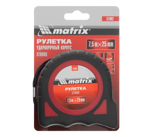 Рулетка Strong,7,5 м х 25 мм,обрезиненный корпус Matrix