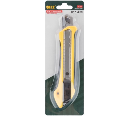 Нож технический 18 мм усиленный прорезиненный, 2-х сторонняя автофиксация FIT IT