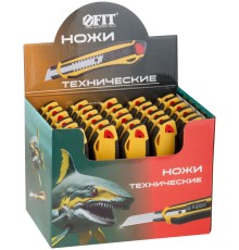 Нож технический 18 мм усиленный прорезиненный, 2-х сторонняя автофиксация, шоу-бокс FIT IT