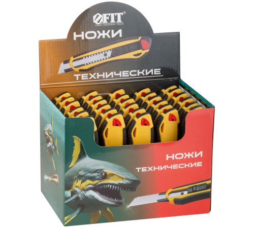 Нож технический 18 мм усиленный прорезиненный, 2-х сторонняя автофиксация, шоу-бокс FIT IT