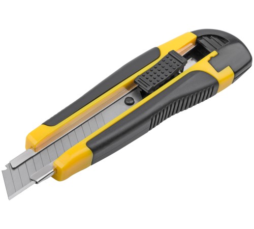 Нож технический 18 мм усиленный прорезиненный, лезвие 15 сегментов FIT IT