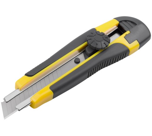 Нож технический 18 мм усиленный прорезиненный, вращ.прижим, лезвие 15 сегментов FIT IT