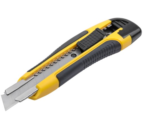 Нож технический 18 мм усиленный прорезиненный, 2-х сторонняя автофиксация Профи FIT HQ Нож технический 18 мм усиленный прорезиненный, 2-х сторонняя автофиксация Профи FIT HQ