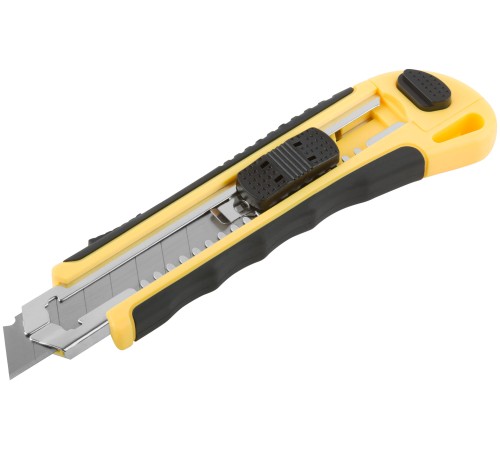 Нож технический 18 мм усиленный прорезиненный, кассета 3 лезвия, автозамена лезвия FIT IT Нож технический 18 мм усиленный прорезиненный, кассета 3 лезвия, автозамена лезвия FIT IT