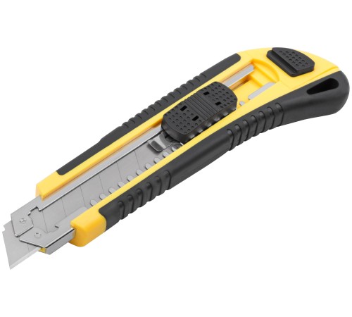 Нож технический 18 мм усиленный прорезиненный, кассета 3 лезвия, Профи FIT HQ Нож технический 18 мм усиленный прорезиненный, кассета 3 лезвия, Профи FIT HQ