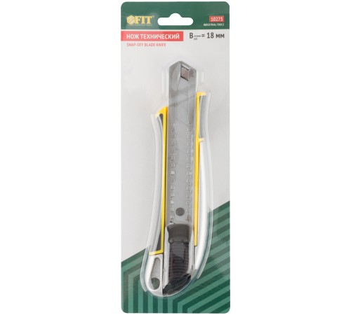 Нож технический 18 мм усиленный прорезиненный, 2-х сторонняя автофиксация, металл. корпус, Профи FIT IT