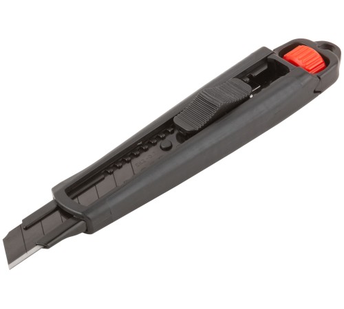 Нож технический 18 мм усиленный прорезиненный, дополнит. пластиковый прижим, черный, Профи FIT HQ Нож технический 18 мм усиленный прорезиненный, дополнит. пластиковый прижим, черный, Профи FIT HQ