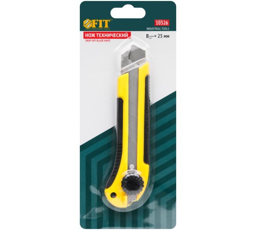Нож технический 25 мм усиленный прорезиненный, вращ. прижим FIT IT Нож технический 25 мм усиленный прорезиненный, вращ. прижим FIT IT