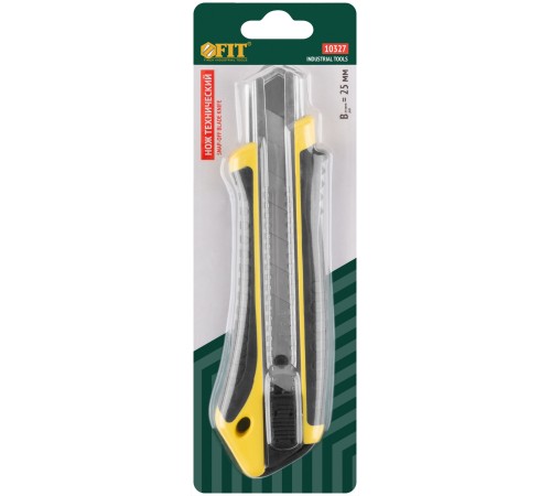 Нож технический 25 мм усиленный прорезиненный, кассета 3 лезвия FIT IT Нож технический 25 мм усиленный прорезиненный, кассета 3 лезвия FIT IT