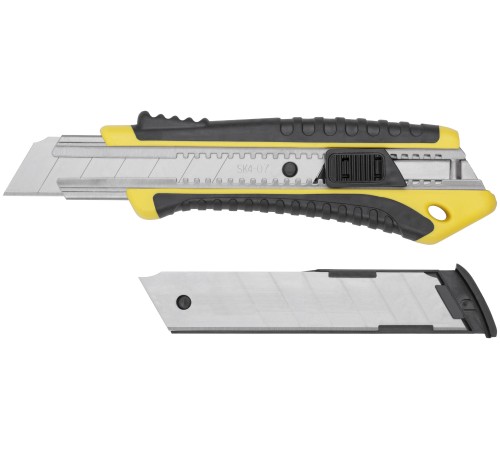 Нож технический 25 мм усиленный прорезиненный, кассета 3 лезвия FIT IT Нож технический 25 мм усиленный прорезиненный, кассета 3 лезвия FIT IT