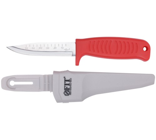 Нож строительный, нерж.сталь, пластиковая ручка, линейка на лезвии FIT IT