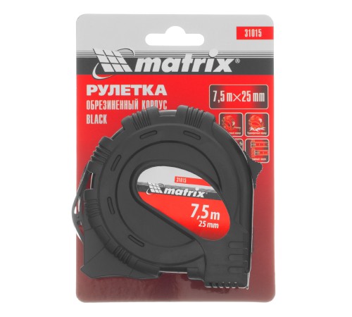 Рулетка Black,7,5 м х 25 мм,обрезиненный корпус Matrix Рулетка Black,7,5 м х 25 мм,обрезиненный корпус Matrix