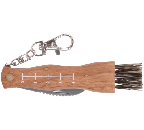 Нож грибника складной, нерж.сталь, деревянная ручка, 170 мм, изогнутое лезвие 45 мм, кисточка, брелок FIT IT