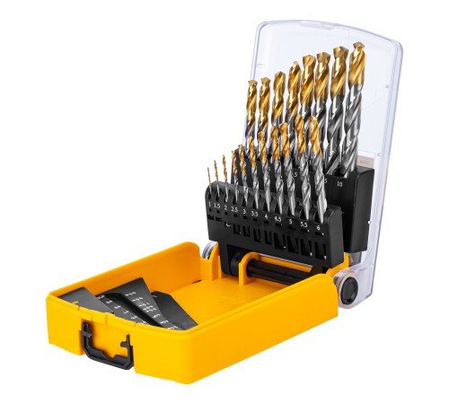 Набор сверл по металлу, 1-10 мм, Р6М5-TiN, Golden Tip, 19 шт Denzel