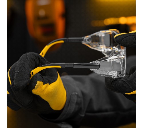 Очки защитные открытые, поликарбонатные, увеличенная прозрачная линза,  регулируемые дужки Denzel