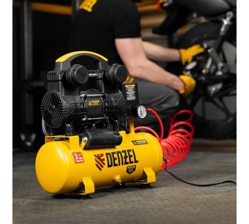 Компрессор безмасл. малошумный DLP-950/10, 950Вт,10 л, 2850 об/мин, 170 л/мин Denzel