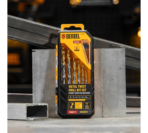 Набор сверл по металлу, 2-8мм, Р6М5-TiN, Golden Tip, 6 шт Denzel