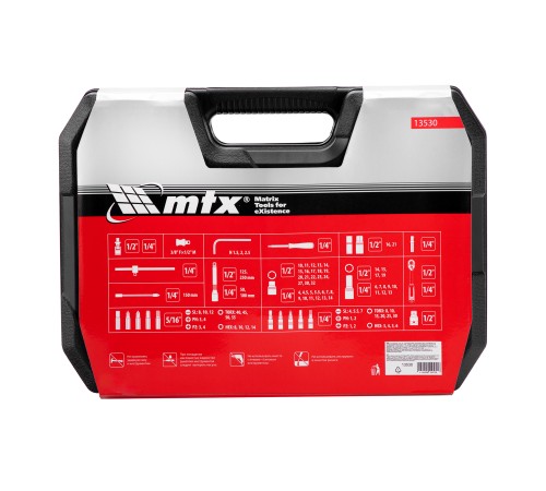 Набор инструментов, 1/2", 1/4", пластиковый кейс, 94 предмета MTX