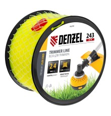 Леска для триммера витой квадрат, 2,4мм х 243м, на DIN катушке FLEX CORD Denzel