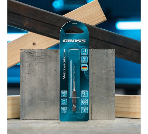 Сверло универсальное, Multipurpose PRO, 6-гр. хвостовик, 4мм Gross Сверло универсальное, Multipurpose PRO, 6-гр. хвостовик, 4мм Gross