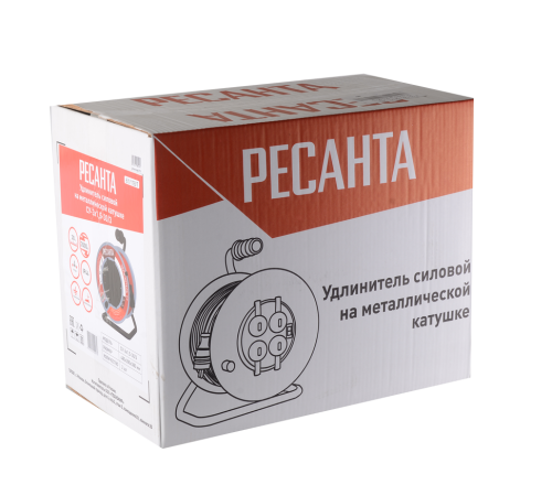 Удлинитель силовой на металлической катушке Ресанта СУ-3х1,5-30/3 (с выкл., 4 розетки, IP44) Удлинитель силовой на металлической катушке Ресанта СУ-3х1,5-30/3 (с выкл., 4 розетки, IP44)