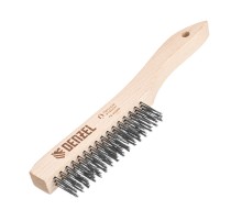 Щетка зачистная 3-х рядная, прямая проволока из нержавеющей стали с деревянной ручкой, EFP// Denzel