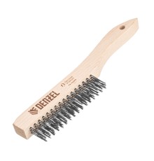 Щетка зачистная 3-х рядная, прямая проволока из нержавеющей стали с деревянной ручкой, EFP// Denzel