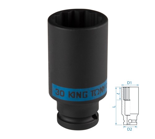 Головка торцевая ударная глубокая двенадцатигранная 1/2", 30 мм KING TONY 443030M Головка торцевая ударная глубокая двенадцатигранная 1/2", 30 мм KING TONY 443030M