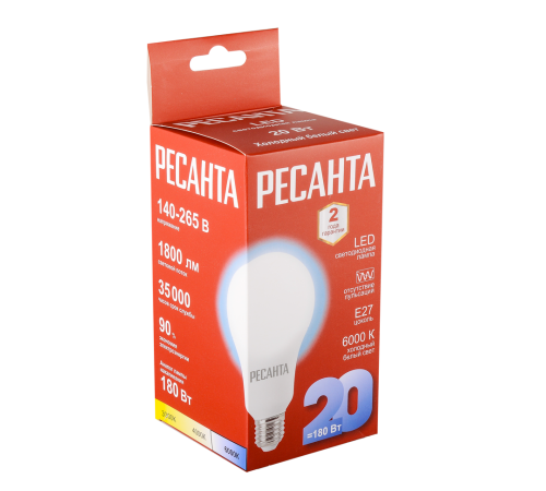 Лампа светодиодная Ресанта LL-R-A80-20W-230-6K-E27 Лампа светодиодная Ресанта LL-R-A80-20W-230-6K-E27